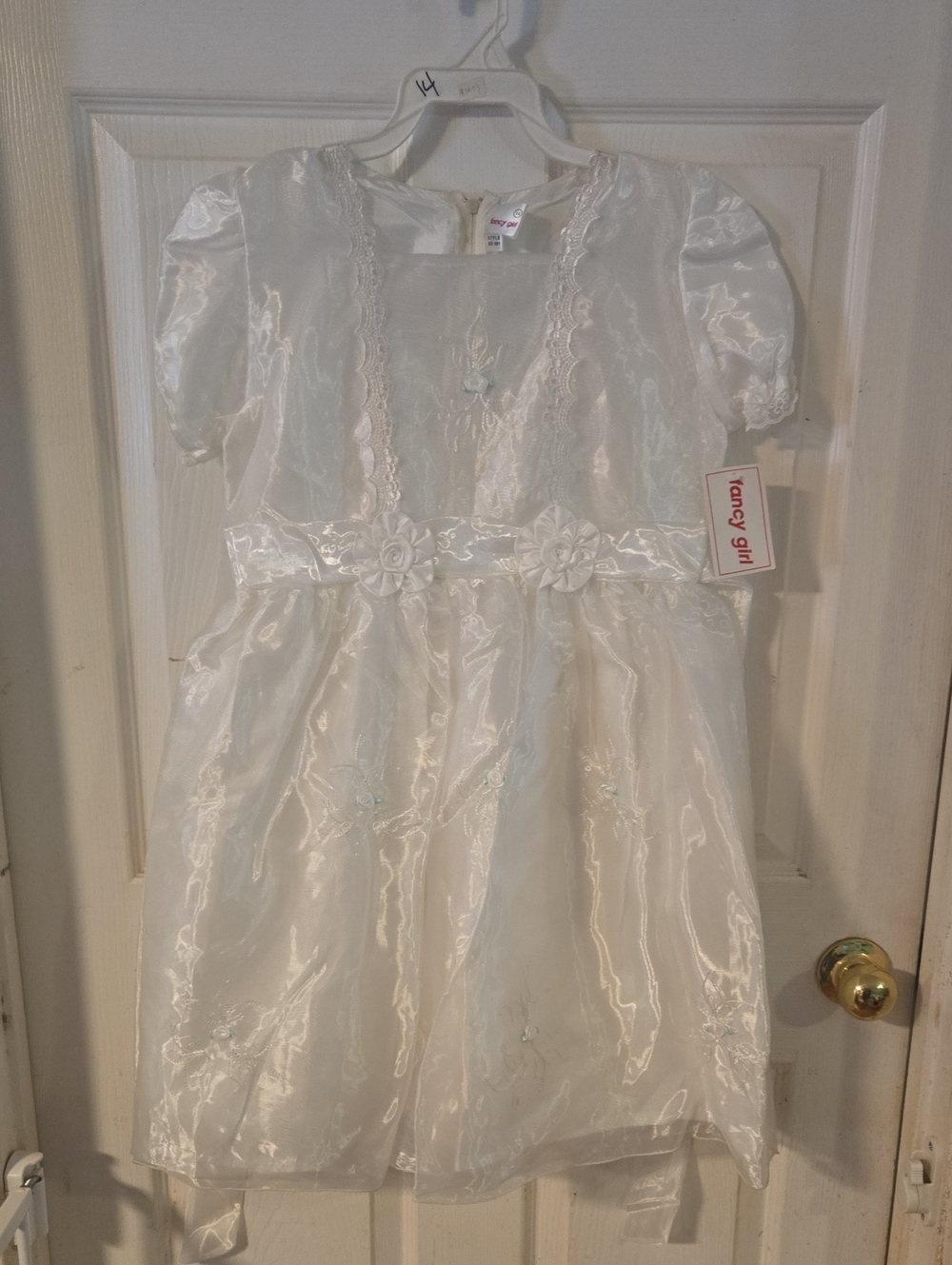 Fancy Girl White Satin Flower-Accent Dress